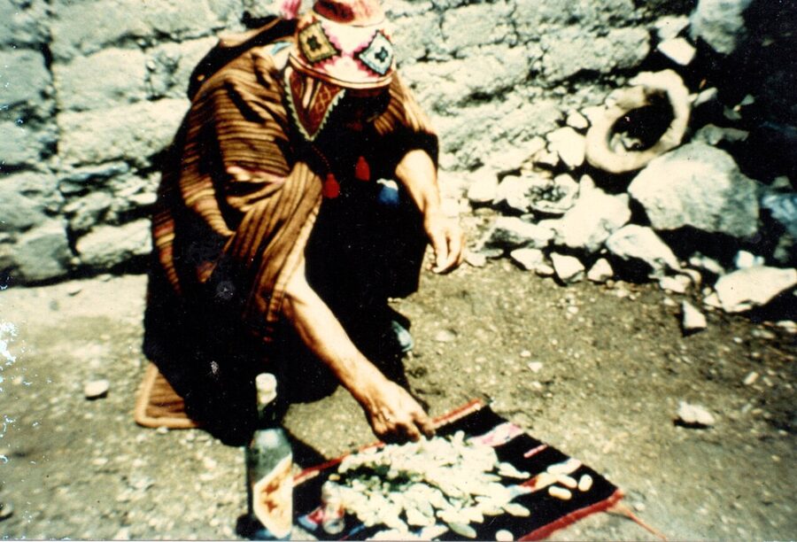 An Andean ritual offering of coca leaves