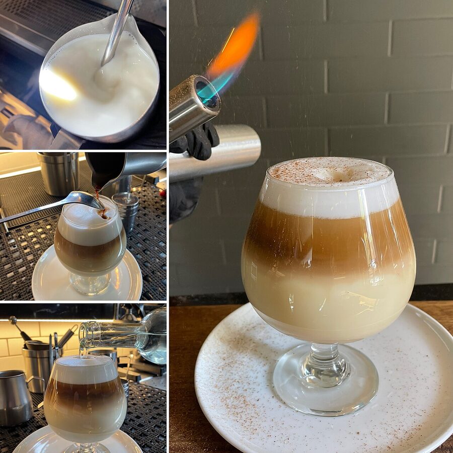 Sucumbé, a Bolivian hot milk and singani drink, served alongside coffee