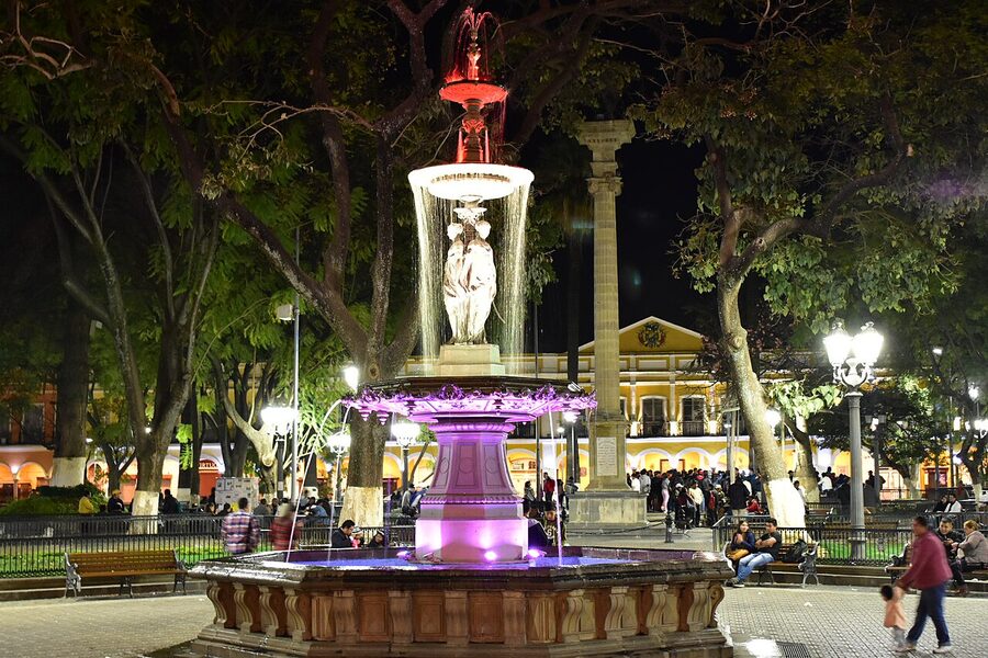 The colonial fountain in the centre of Plaza 14 de Septiembre, Cochabamba