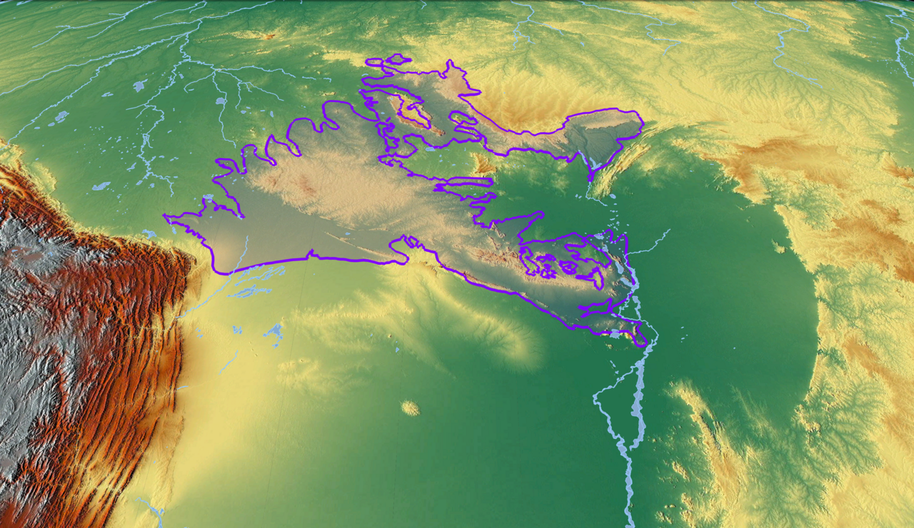 Relief map of the Chiquitano Dry Forests Ecoregion in eastern Bolivia