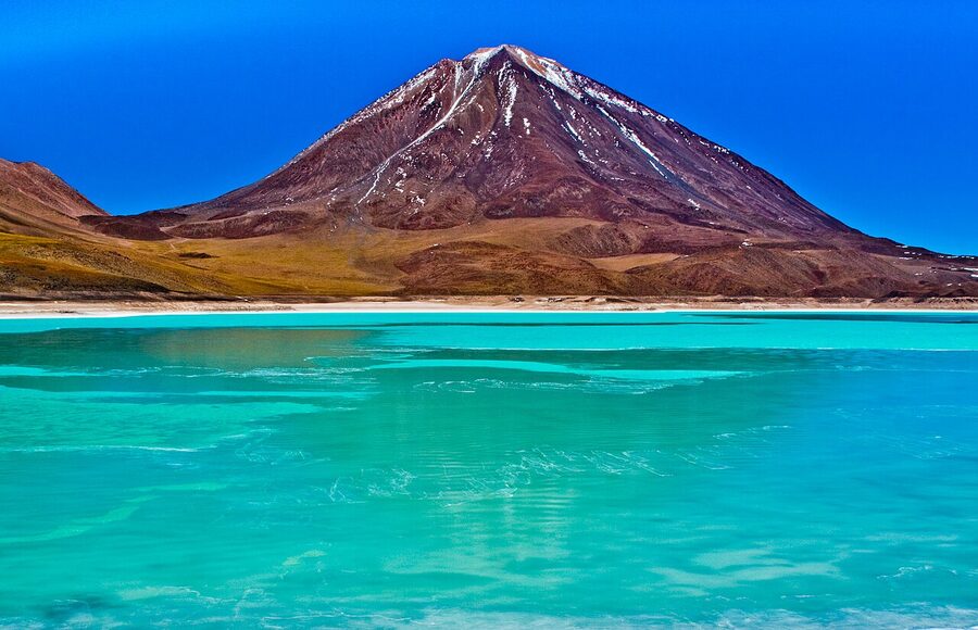 The green waters of Laguna Verde at the Bolivia-Chile border